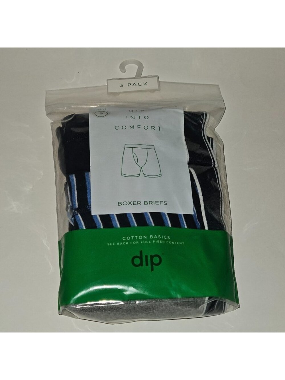 NEW Dip Boxer Briefs Lot 3 Pack Men's Small 28-30" Tag Free Cotton Gray Blue